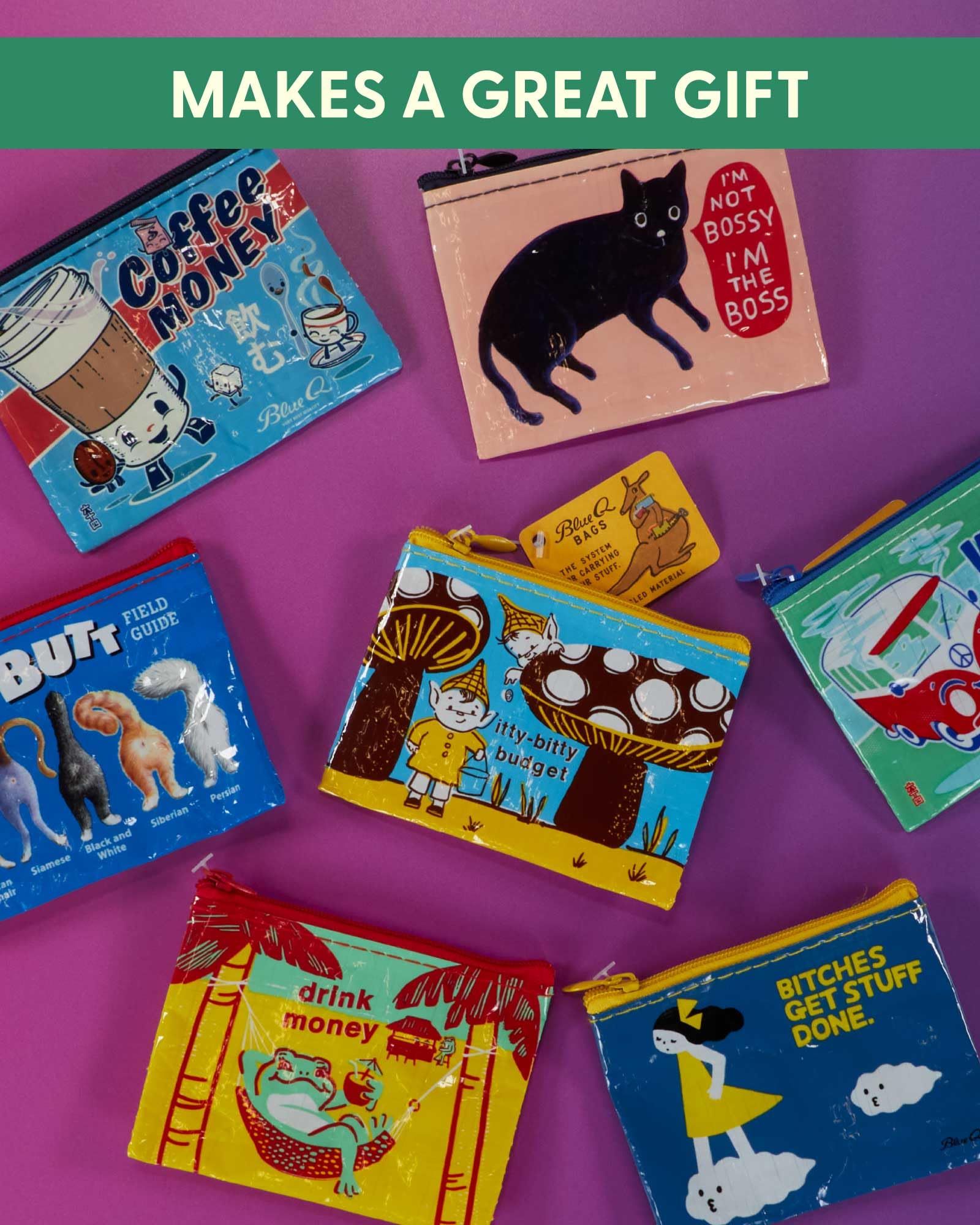 Blue Q Coin Purse – Cute Coin Pouch for Men and Women, Small Wallet Keychain Organizer, Zipper Bag for Coins, Gift Cards & Earbuds, Mini Card Holder, Compact Zip Wallet, 3"h x 4"w - Image 4