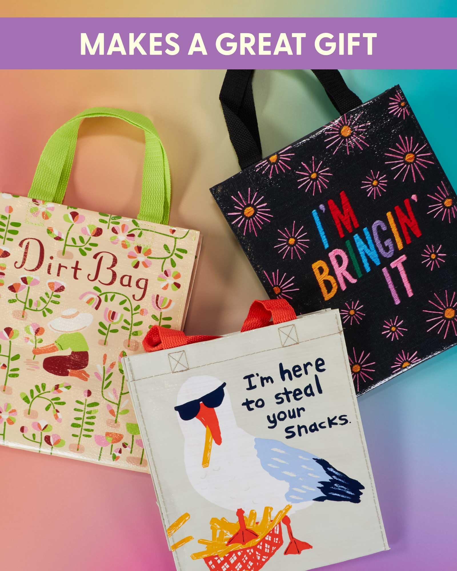 Blue Q Handy Tote - Reusable lunch sack, gift bag, sturdy, easy-to-clean, 95% recycled, 10" x 8.5" x 4.5". - Image 6