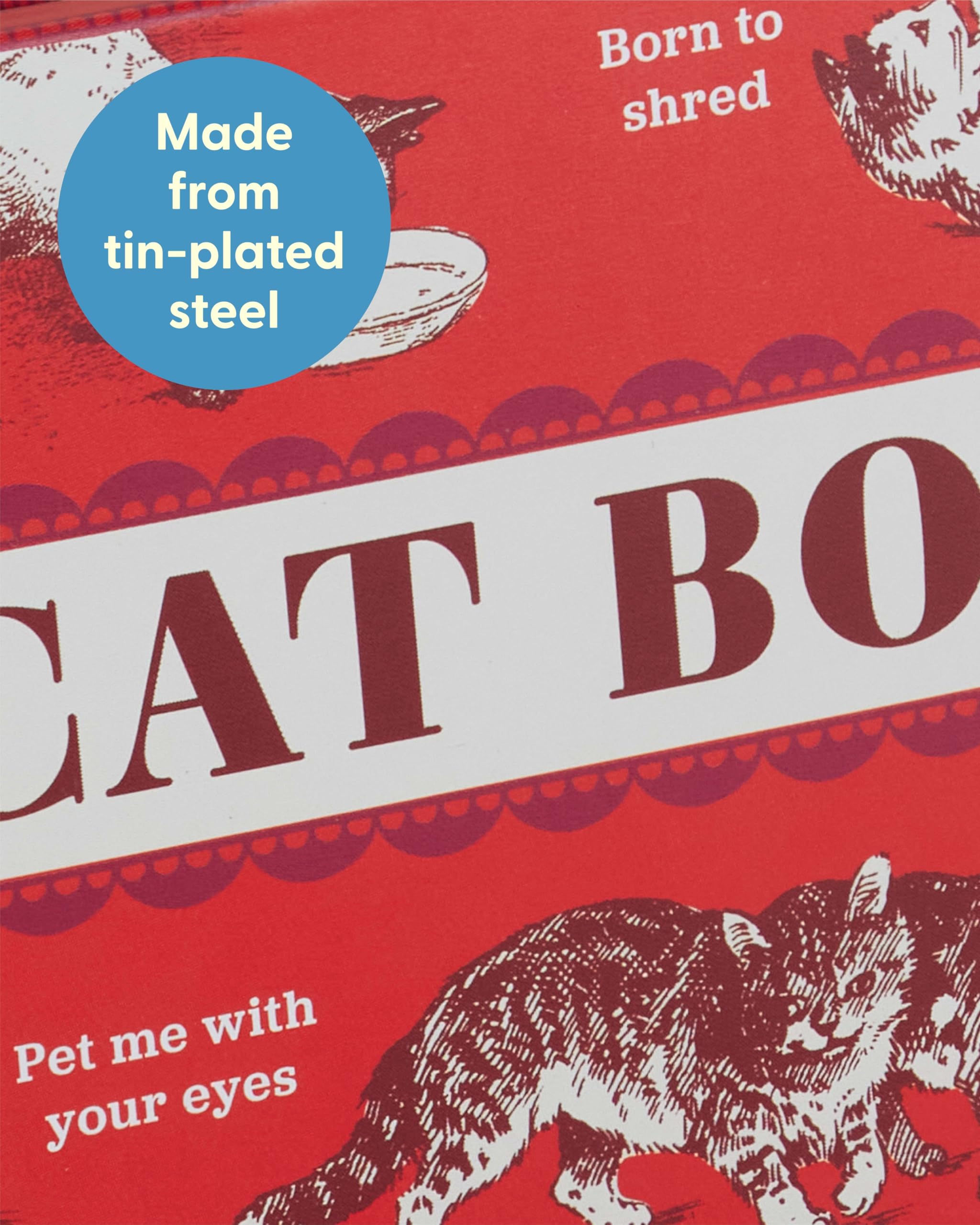 Blue Q Hinged Tin Pocket Box - Cat Box - Small Hinged Tin-Plated Steel Container Organizer for Everyday Carry, Travel, Survival, Match, Mints, Storage, Gift and Cards - 4.25"w x 0.75"h x 3"d - Image 4