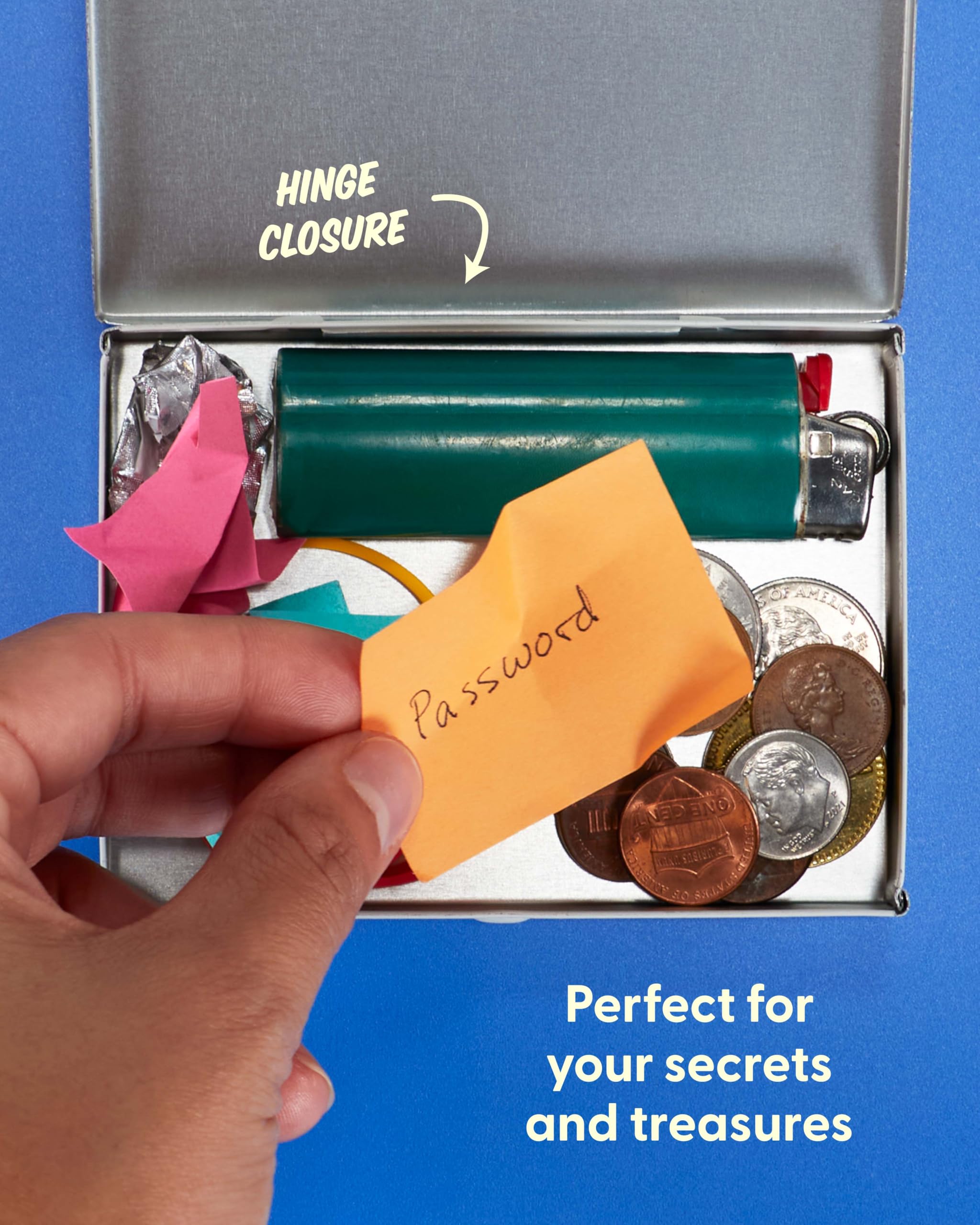 Blue Q Hinged Tin Pocket Box - Cat Box - Small Hinged Tin-Plated Steel Container Organizer for Everyday Carry, Travel, Survival, Match, Mints, Storage, Gift and Cards - 4.25"w x 0.75"h x 3"d - Image 5