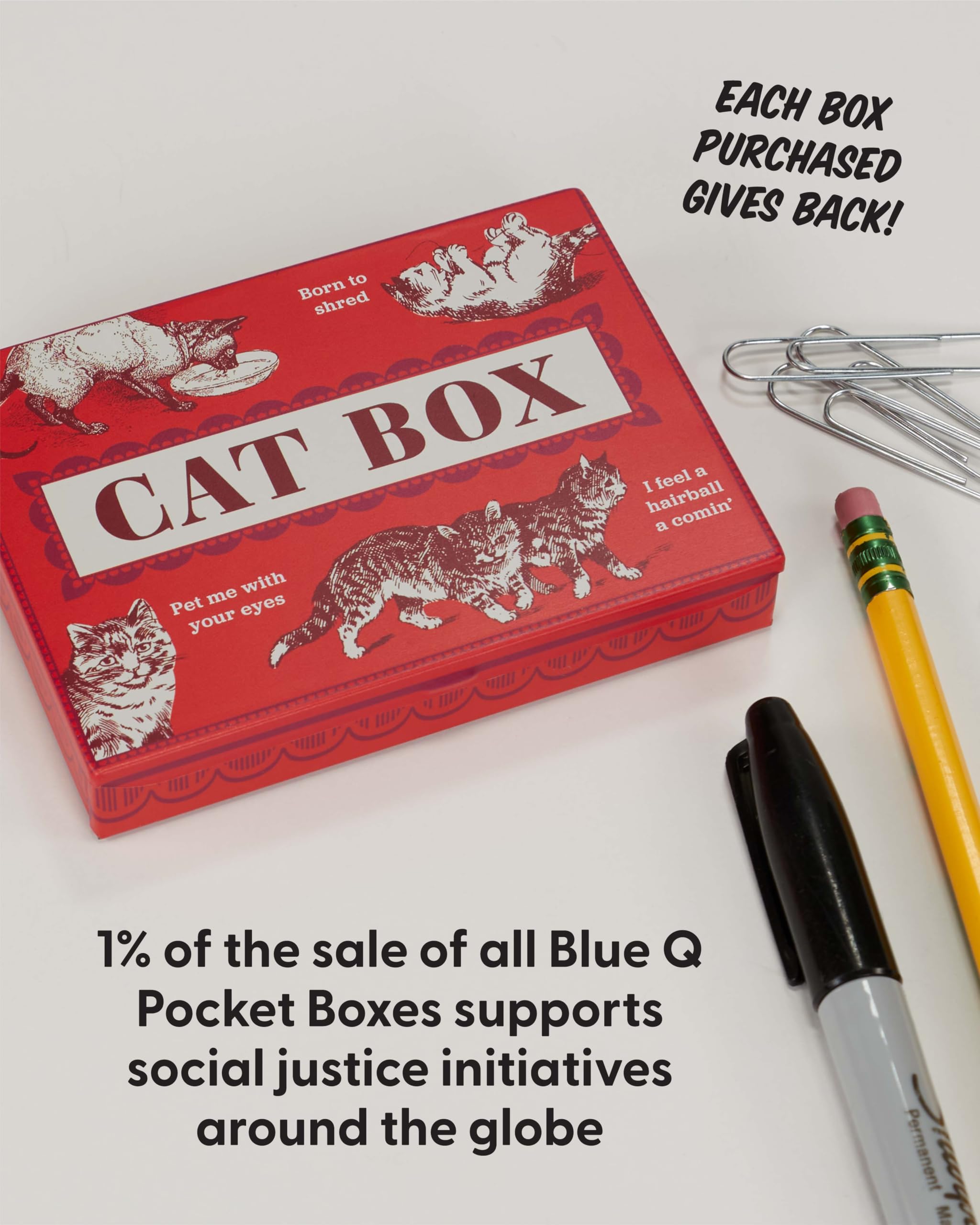 Blue Q Hinged Tin Pocket Box - Cat Box - Small Hinged Tin-Plated Steel Container Organizer for Everyday Carry, Travel, Survival, Match, Mints, Storage, Gift and Cards - 4.25"w x 0.75"h x 3"d - Image 6