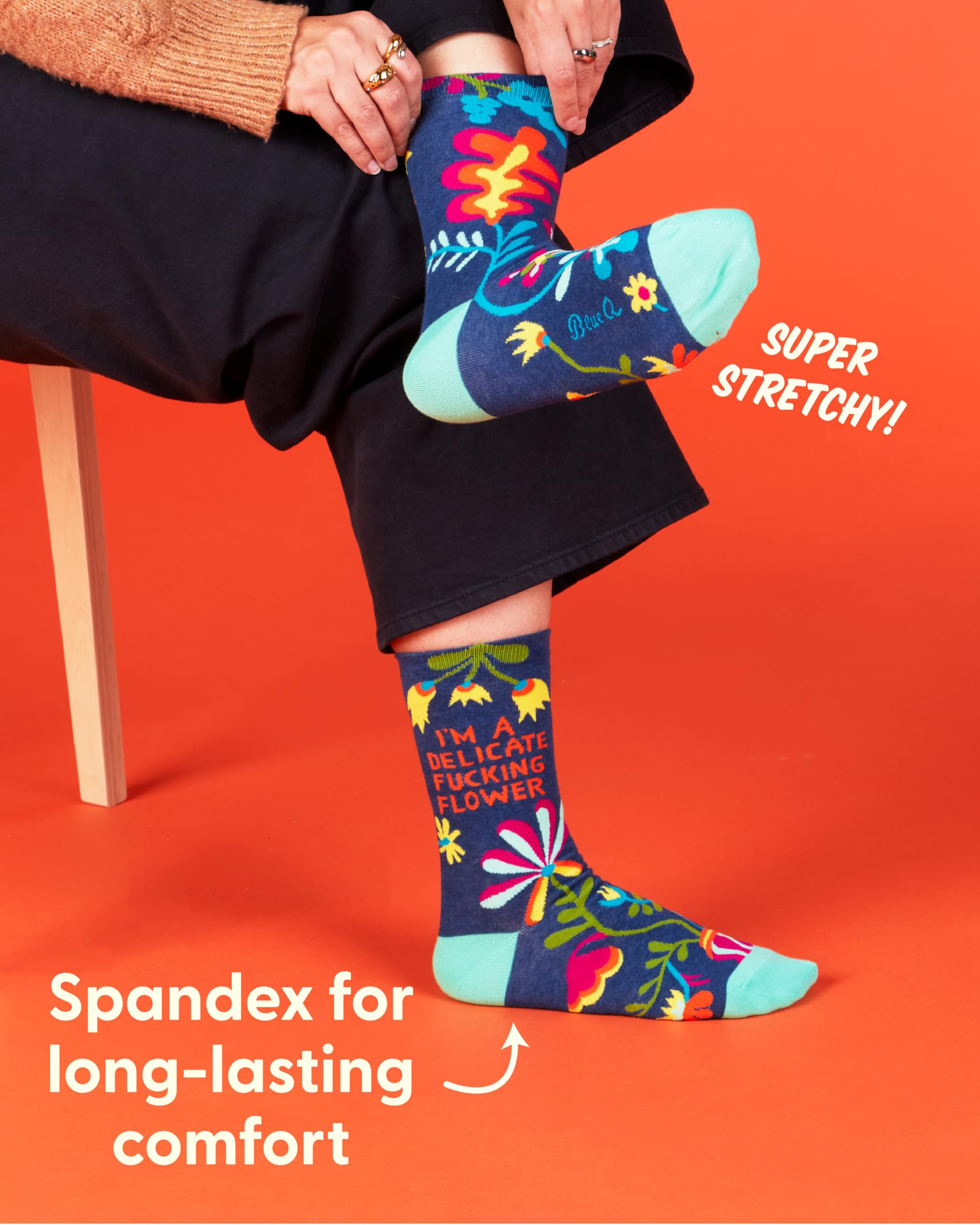 Blue Q Socks, Women's Crew, I'm A Delicate F--king Flower Women's shoe size 5-10(One size) - Image 5