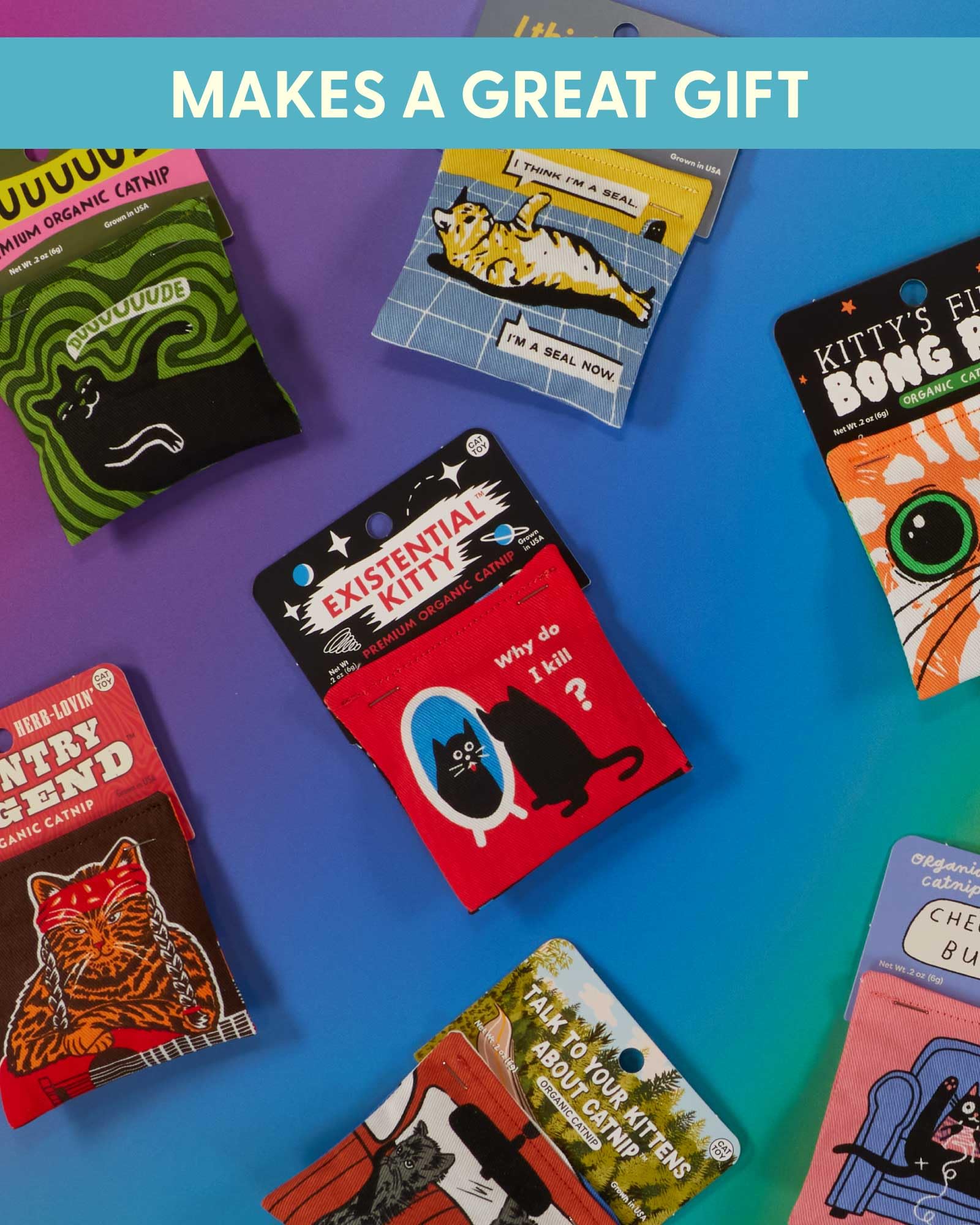 Blue Q Talk to Your Kittens About Catnip Toys - Durable Cat Toys for Biting, Premium USA-Grown Organic Catnip, Pet Supplies, 100% Silk-Screened Cotton Pouch w/Funny Kitty Graphics, Cat Birthday Gift - Image 4